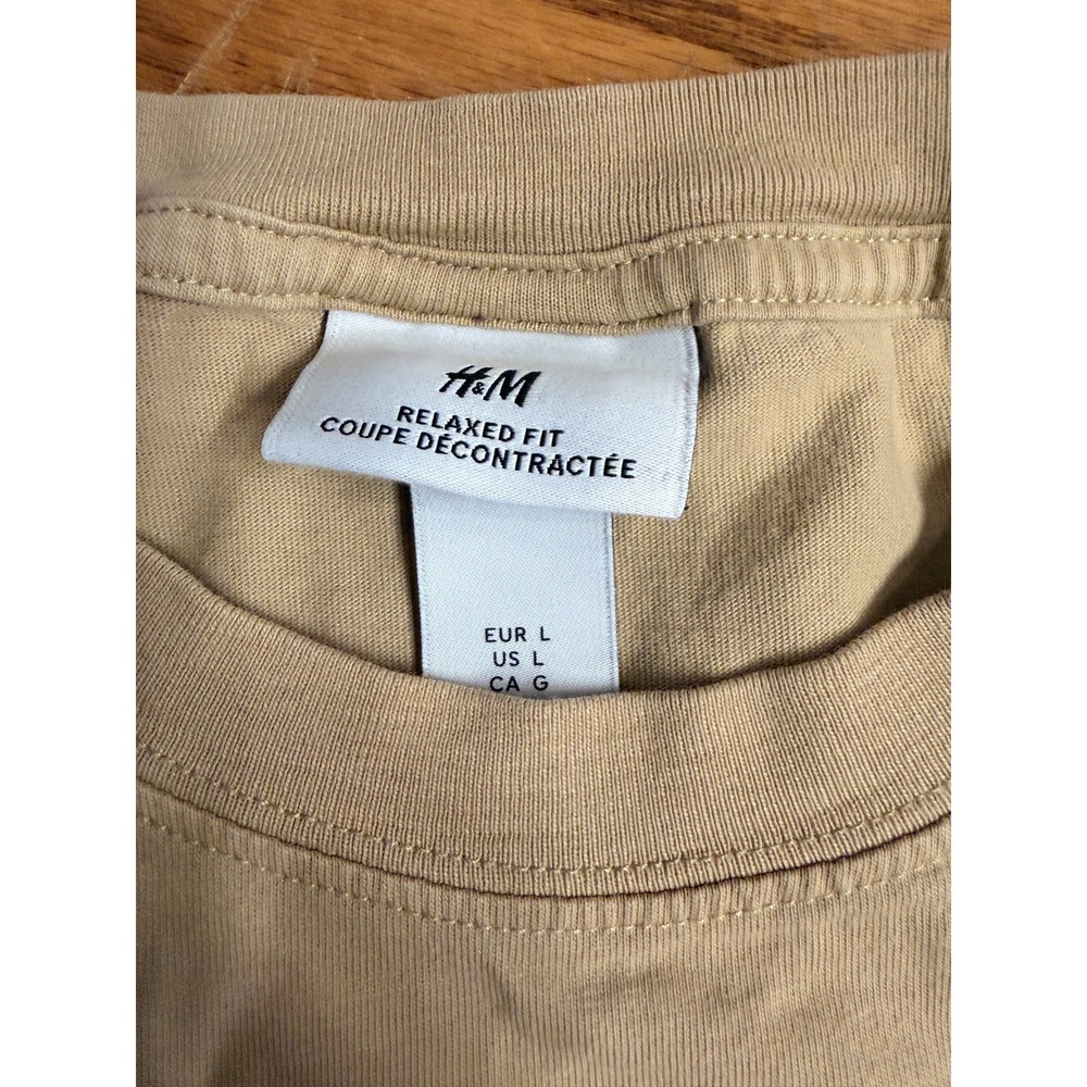 Men's HM Relaxed Fit Beige Graphic T-Shirt‎ size L - Picture 2 of 5